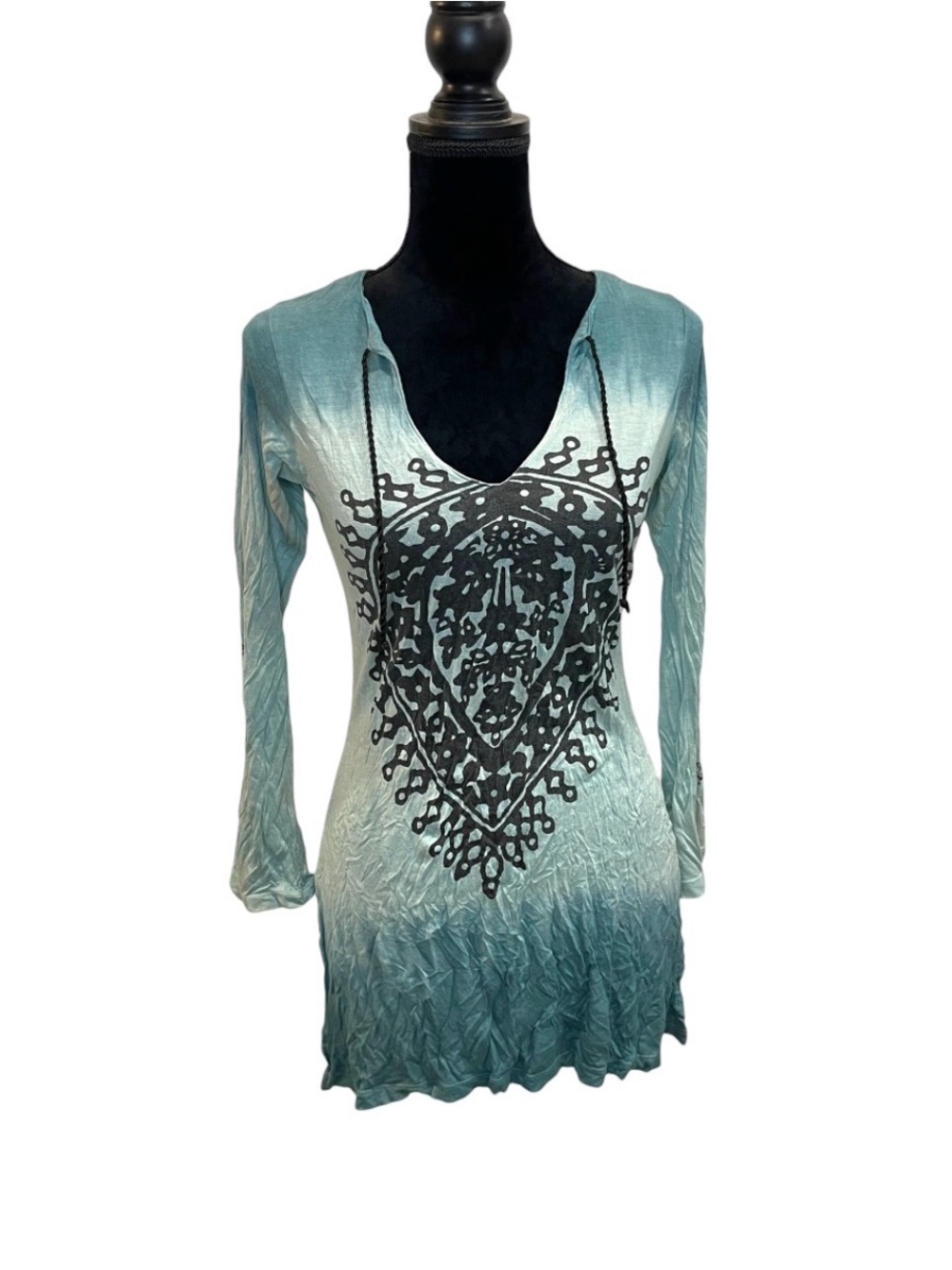 Long Sleeve Ombre V-Neck Tunic Blouse